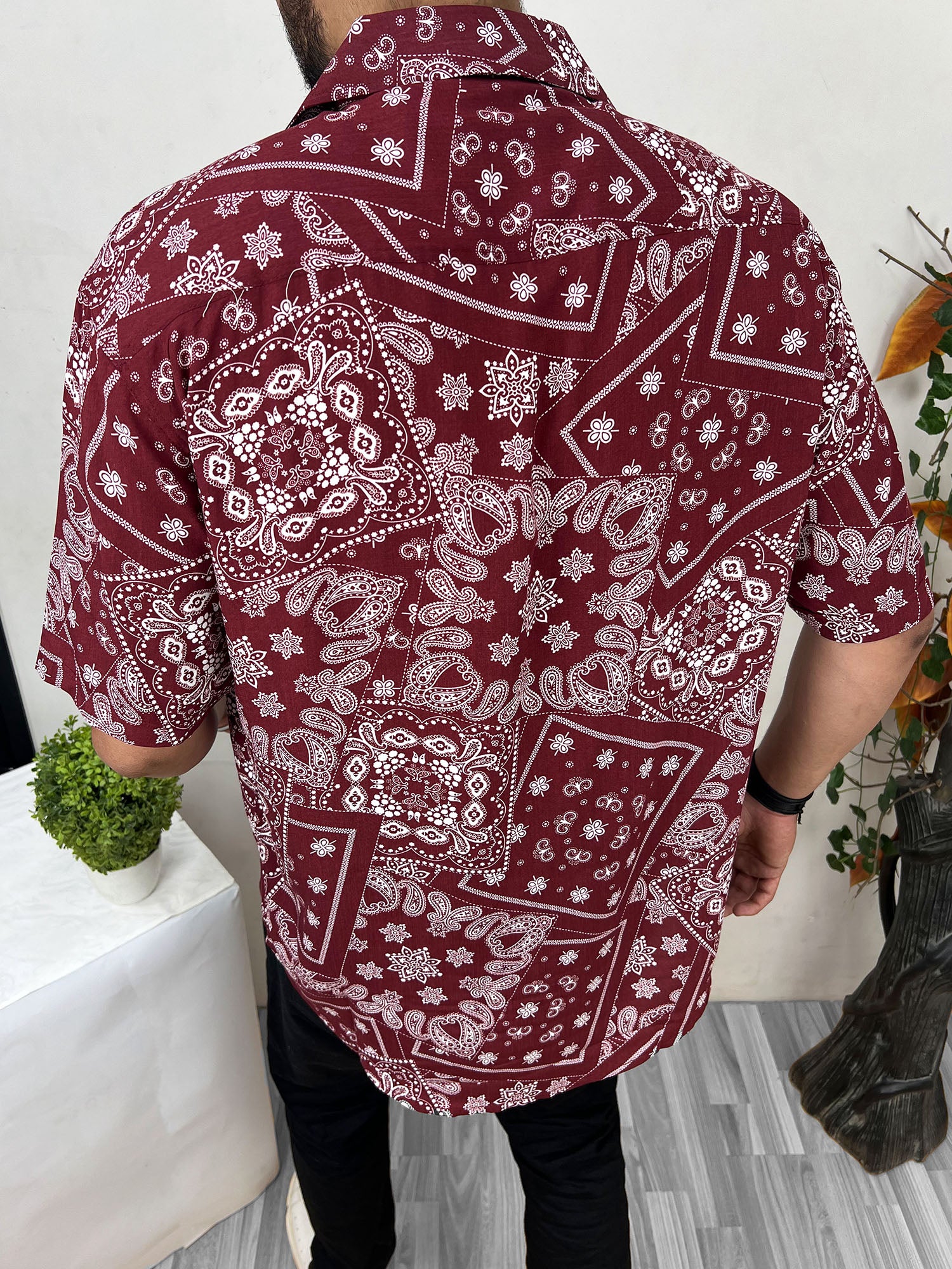 Bandana Design Half Sleeve Linen Casual Shirt