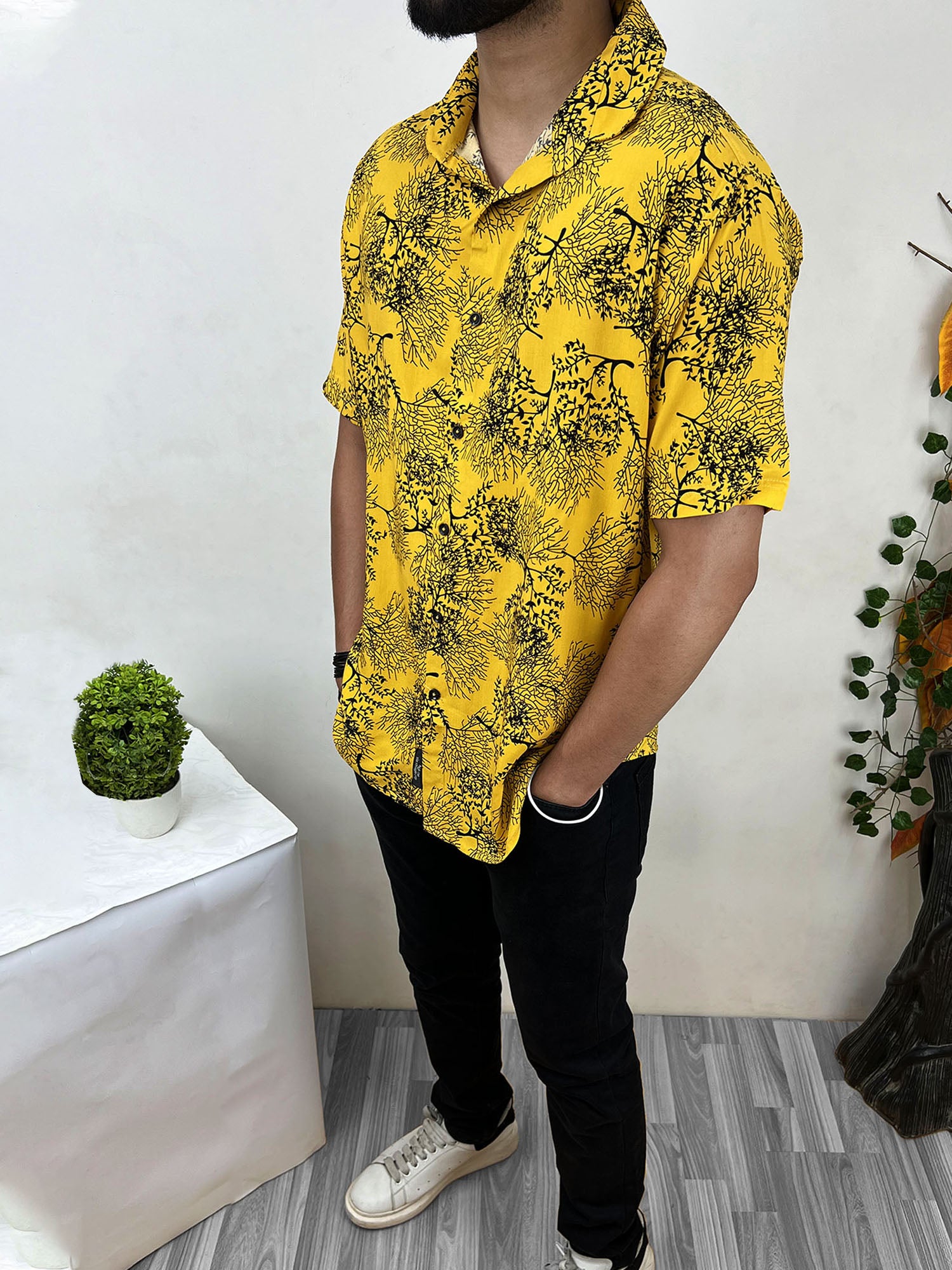 All Over Floral Print Half Sleeve Linen Casual Shirt
