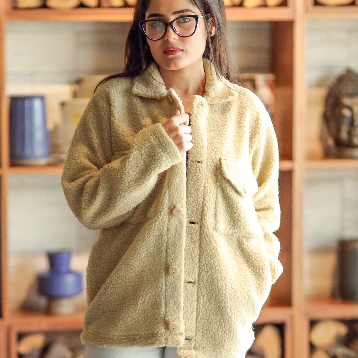 Turbo Pocket Style Sherpa Fleece Light Weight Jacket - Women