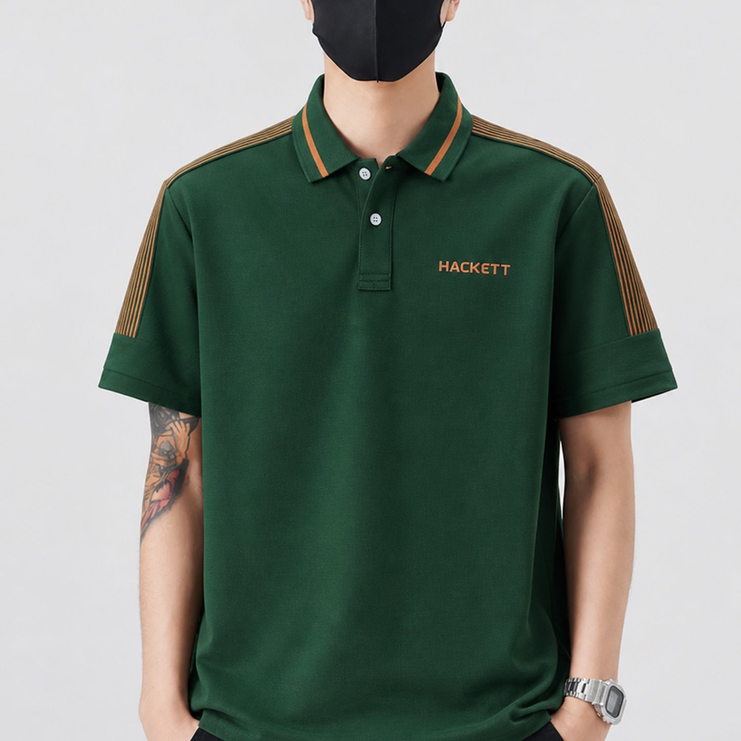 Hcket Contrasting Striped Sleeves Men's Polo Shirt