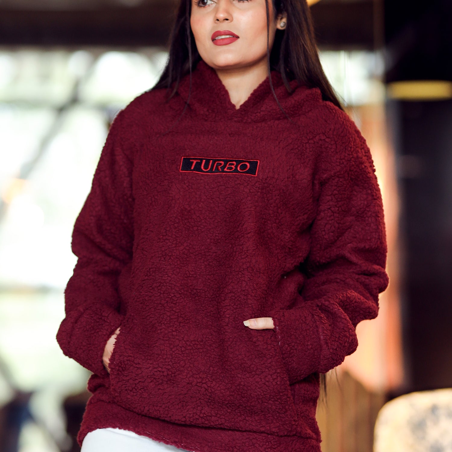 Turbo Cozy Imported Sherpa-Lined Hoodie - Women