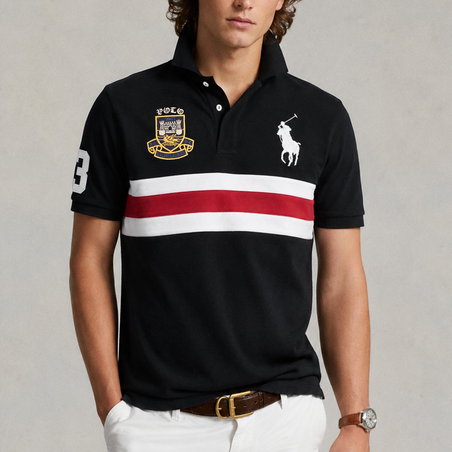 Plo Rph Lren Custom Slim Fit Crest Mesh Men's Shirt