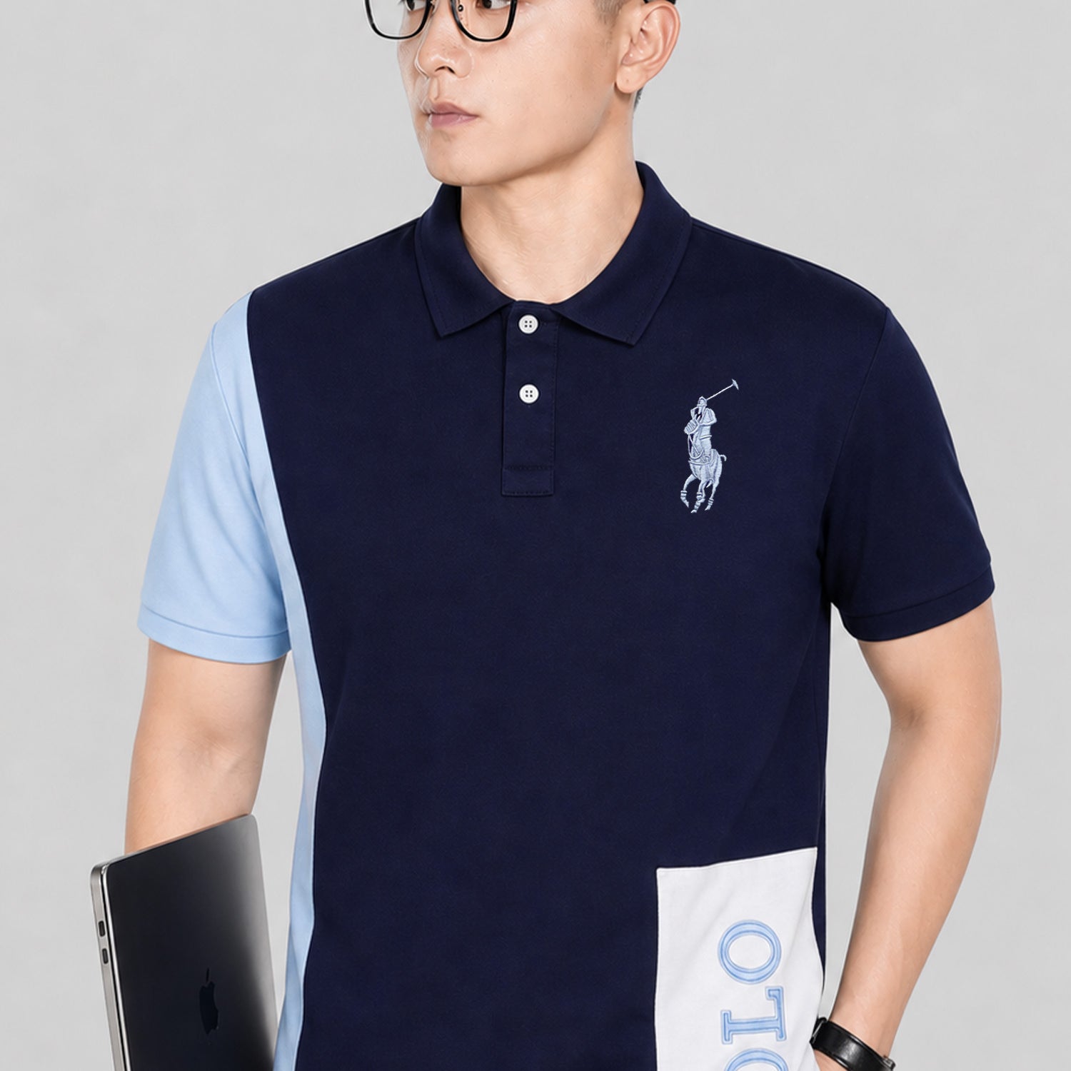 Plo Rph Lren Color-Blocked Style Men's Shirt