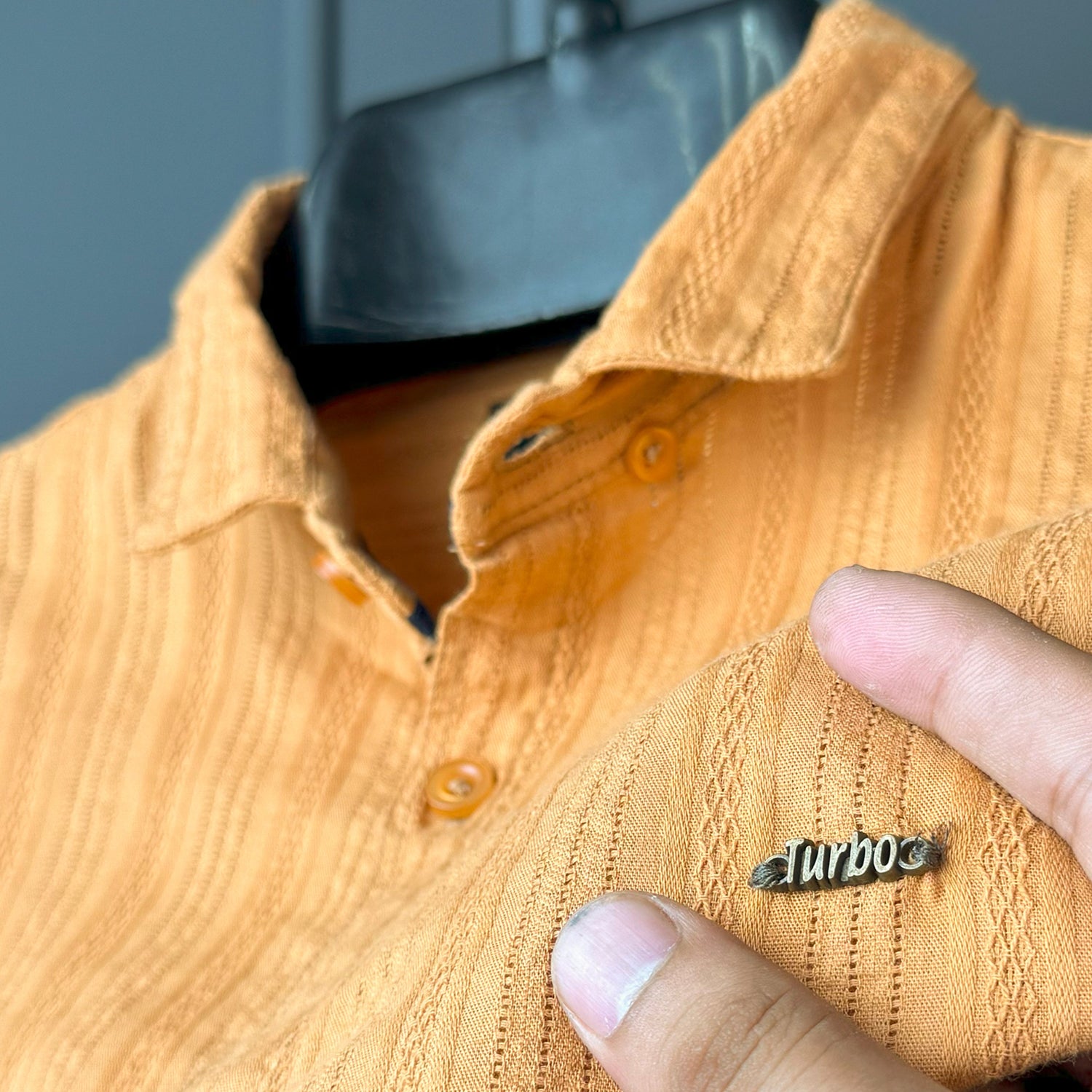 Turbo Self Stripe Motif Long Sleeve Cotton Casual Shirt