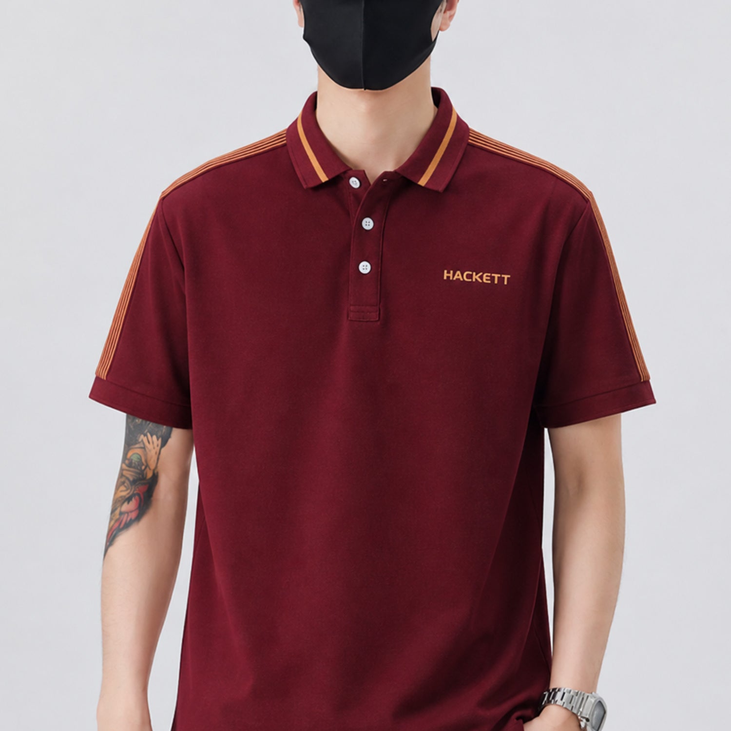 Hcket Contrasting Striped Sleeves Men's Polo Shirt