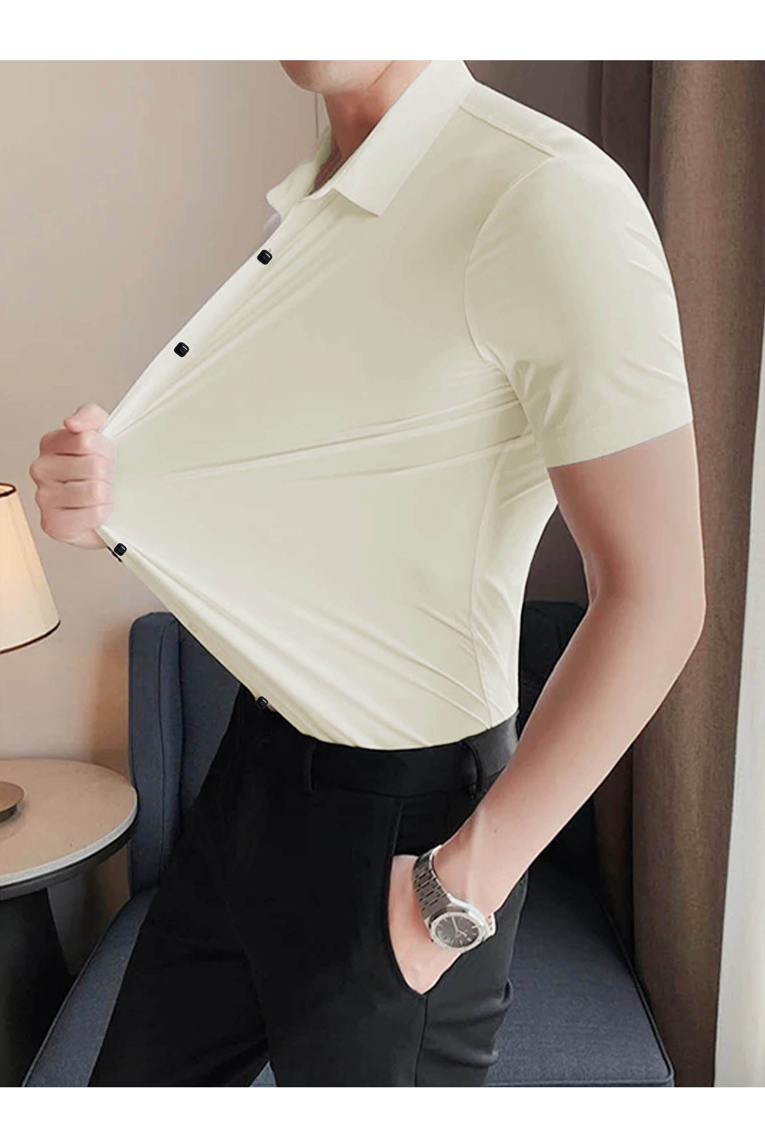 Soft And High Elastic Half Sleeve Casual Shirt