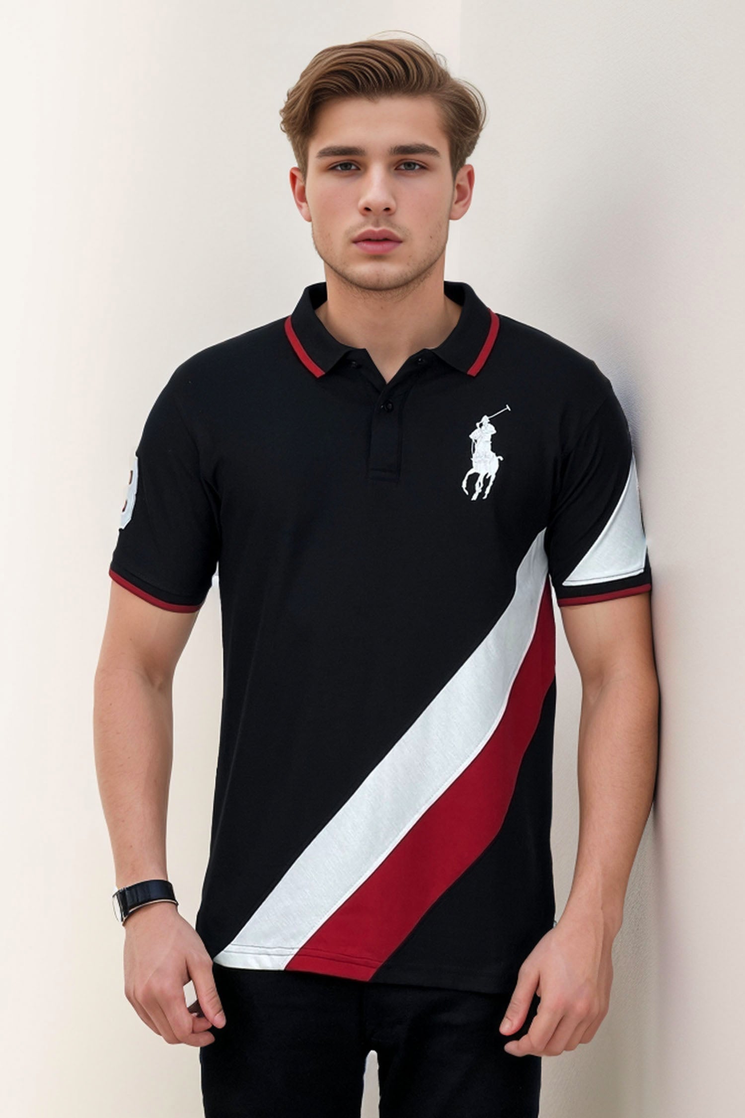 Rlph Laren Men's Polo Strip Line Collar Shirt