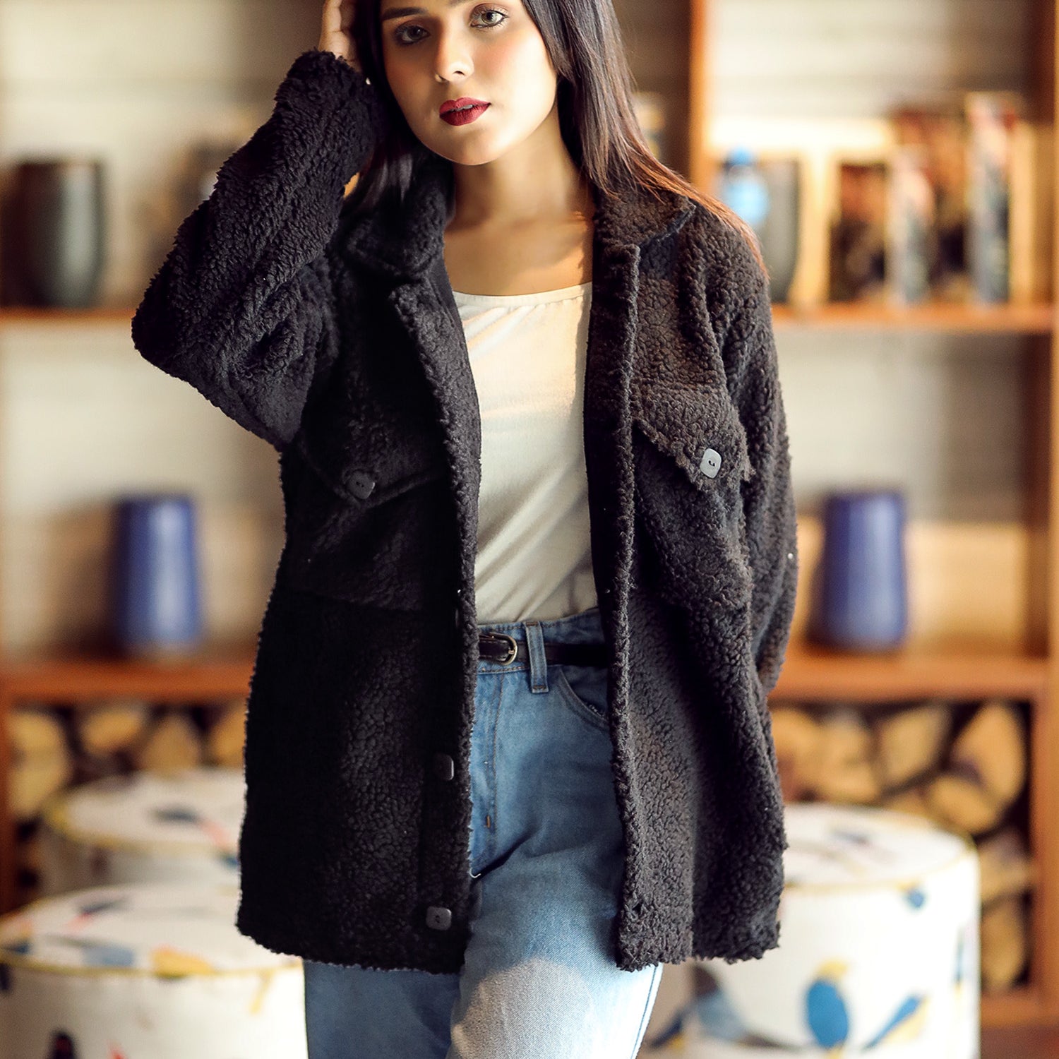 Turbo Pocket Style Sherpa Fleece Light Weight Jacket - Women