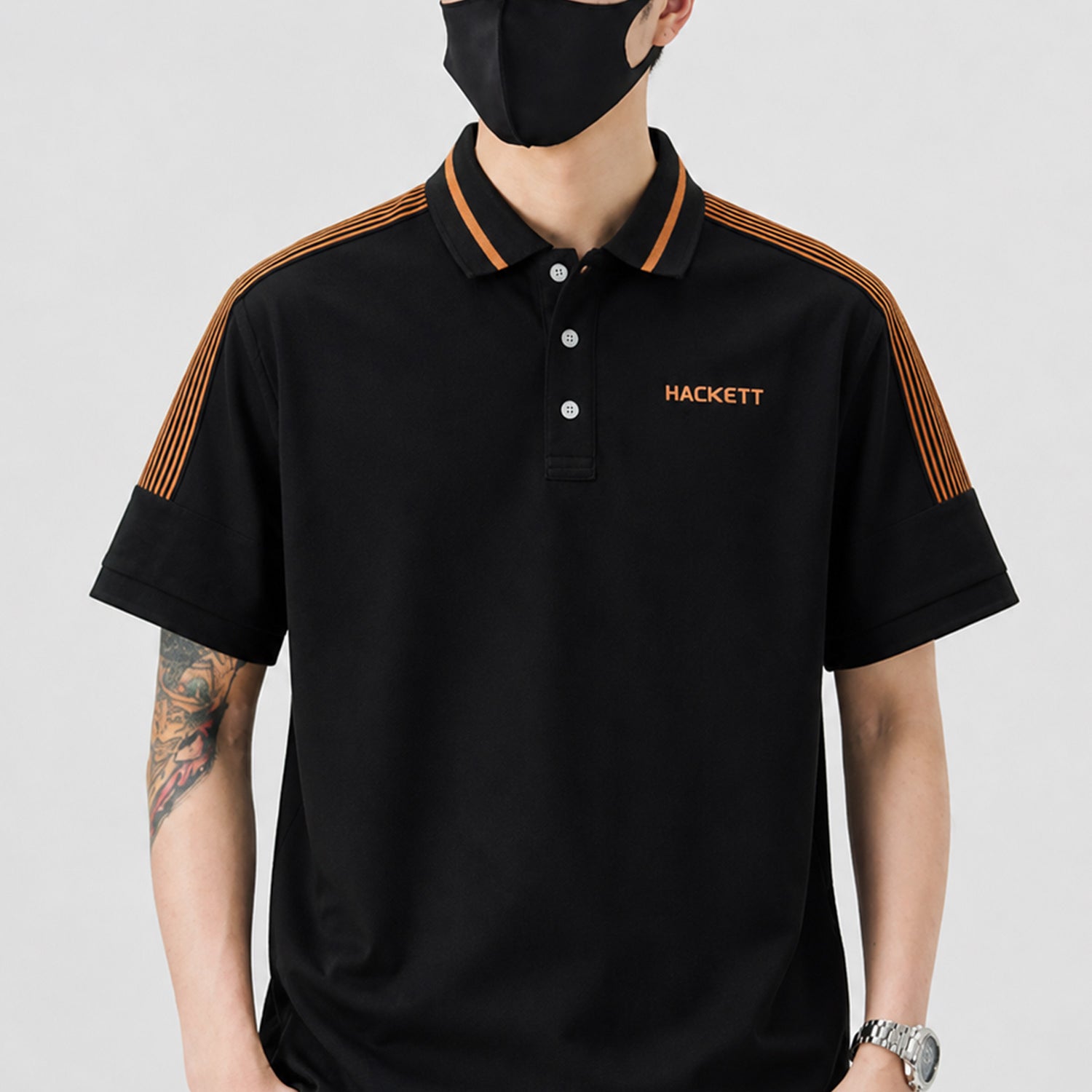 Hcket Contrasting Striped Sleeves Men's Polo Shirt
