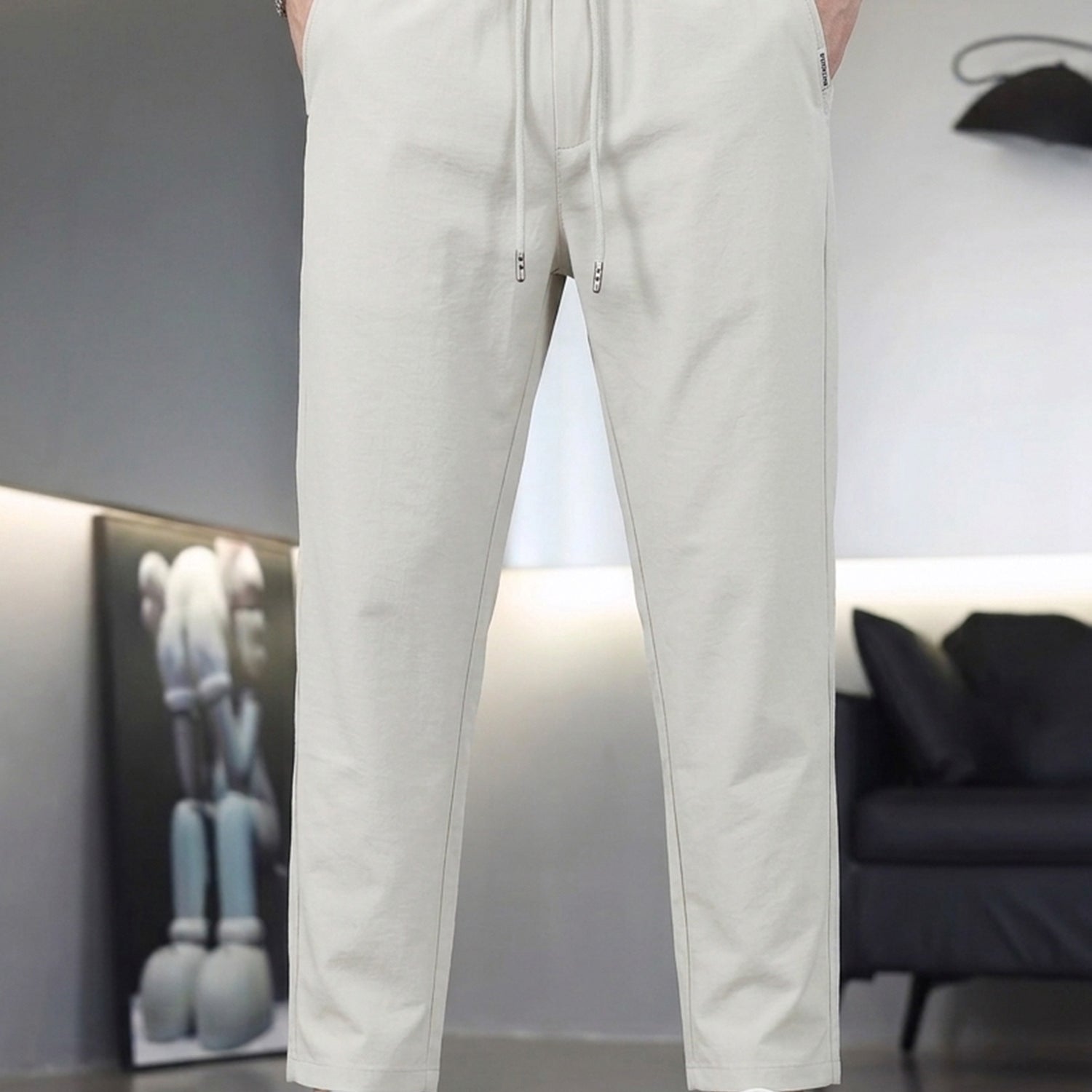 Men's Plain Micro Relaxed Fit Trouser In Beige