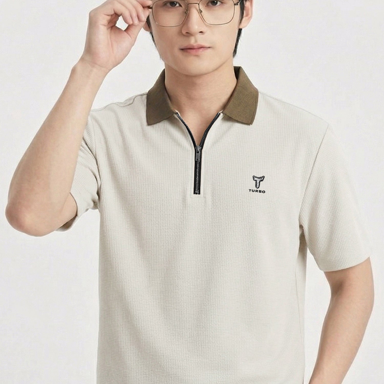 Turbo Zipper Polo Seamless Collar Men's Polo T-Shirt