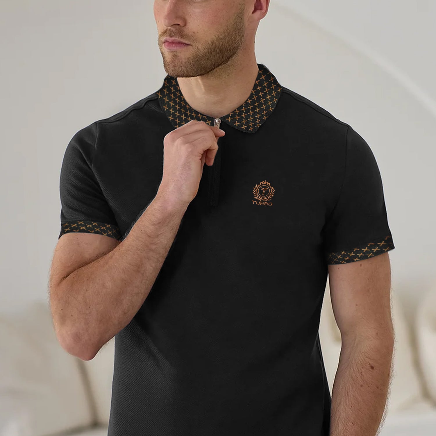 Turbo Abstract Zip Collar Men's Polo Shirt