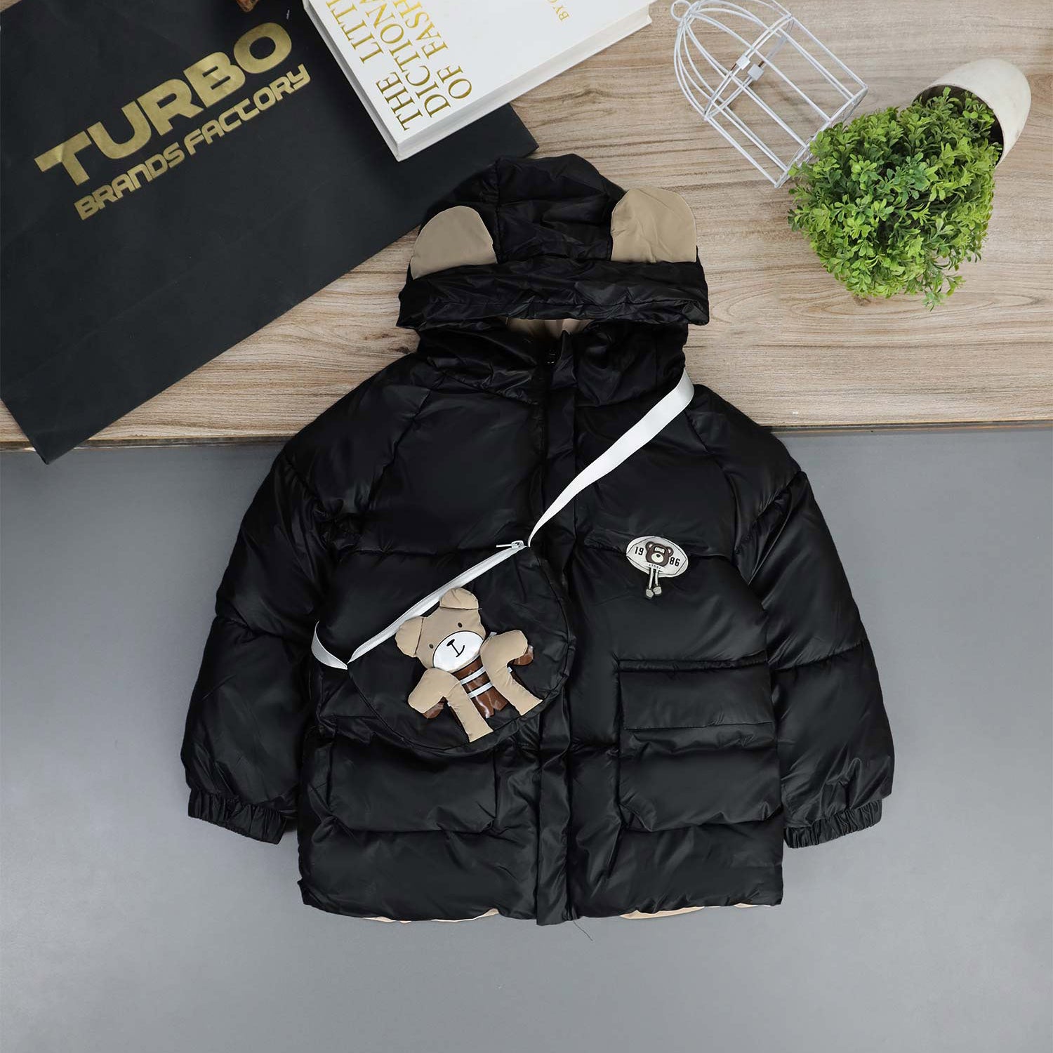 Bear Style Hooded Uni Sex Kids Puffer Jacket