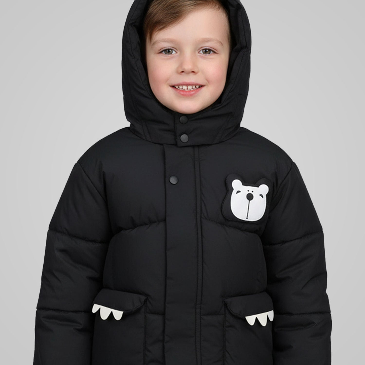 Panda Style Hooded Uni Sex Kids Puffer Jacket