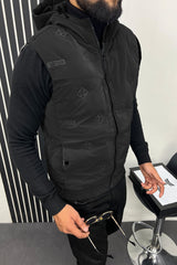 All Over Logo Detachable Hooded Imported Men's Gilet