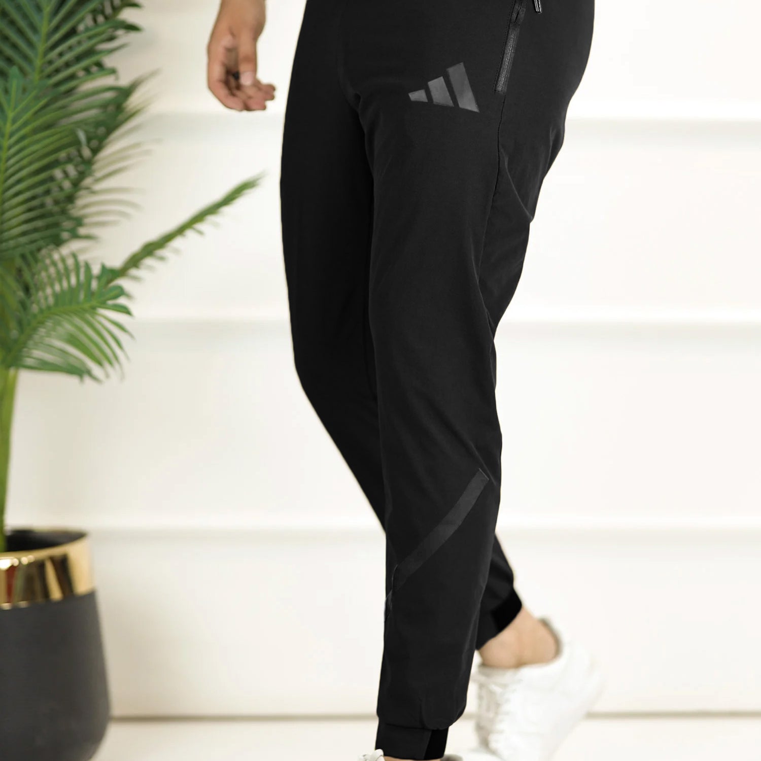 Adds Bottom Stripes Micro Premium Sportswear Trouser In Black