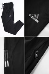 Adds Textured 3 Strip Line Poly Premium Sportswear Trouser in Black