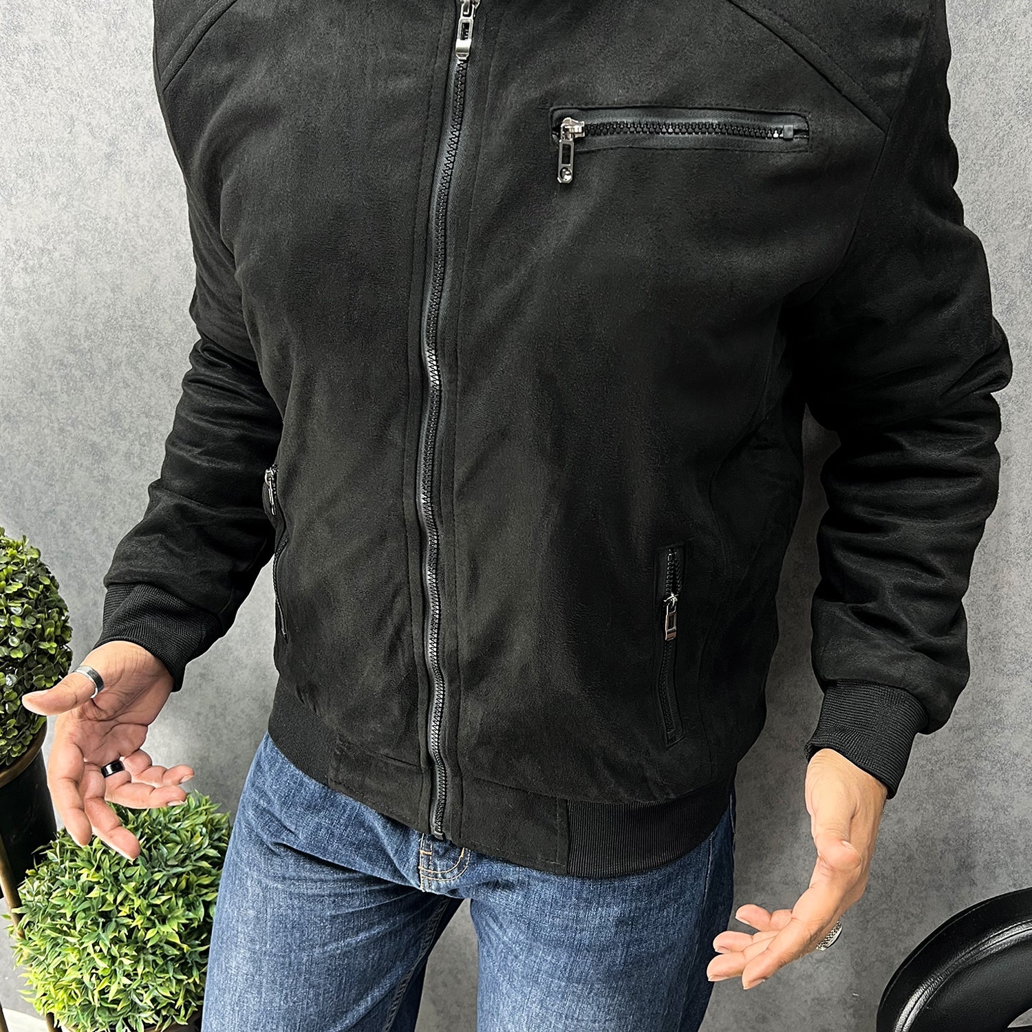 BuckleUp Vintage Zipper Men's Suede Jacket