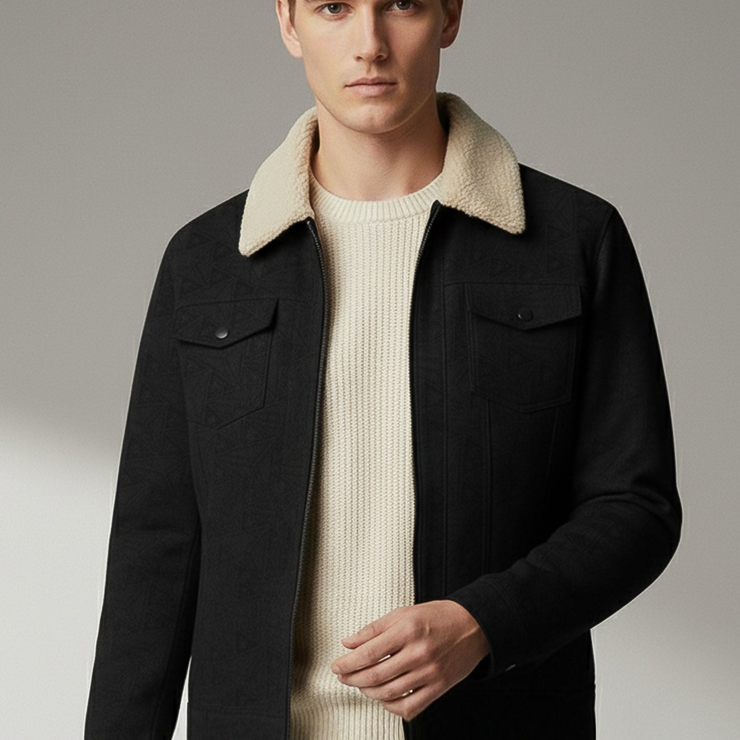 Sherpa Lined Collar Imported Suede Leather Jacket