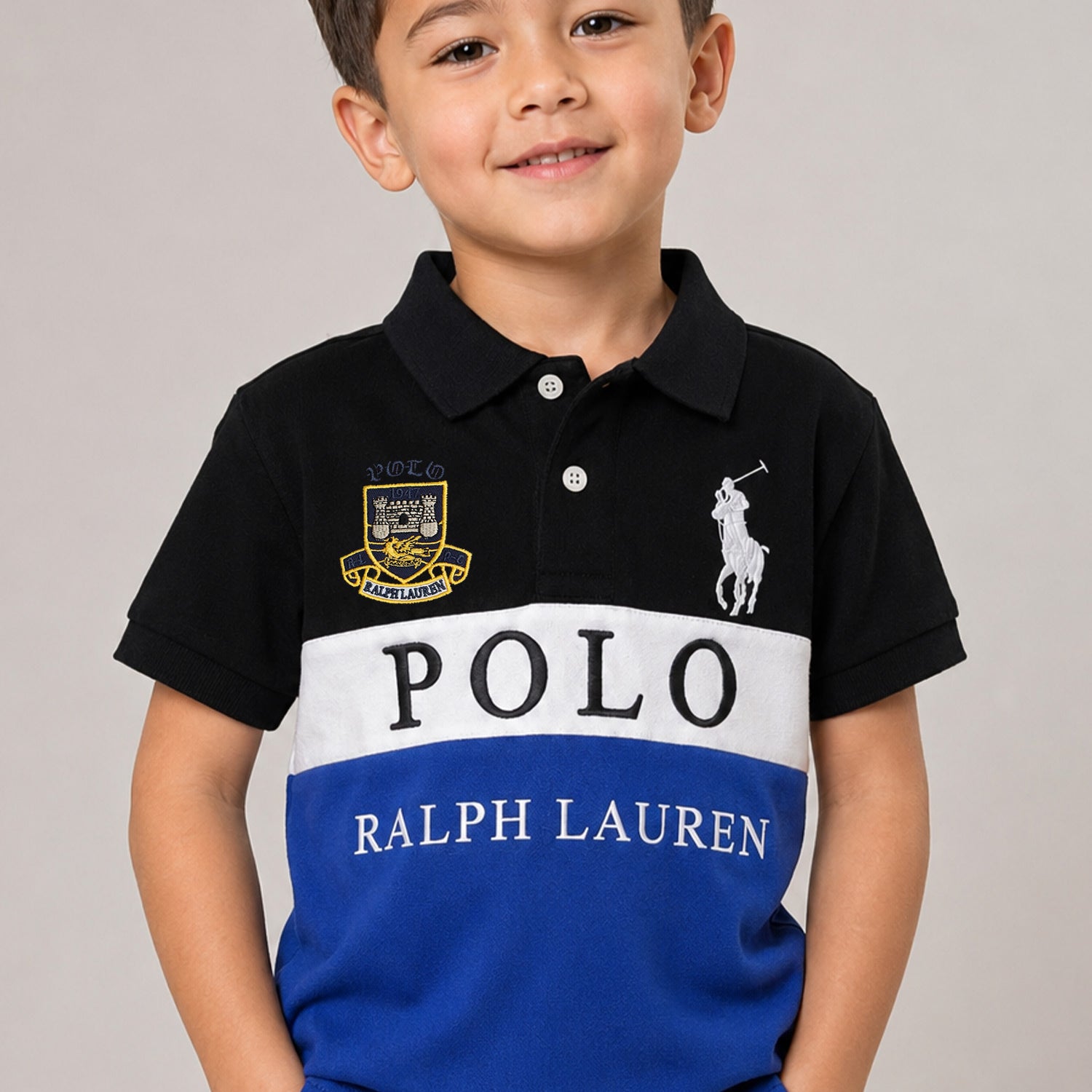 Plo Rph Lren Custom Fit In Two-Tone Younger Kids Polo Shirt