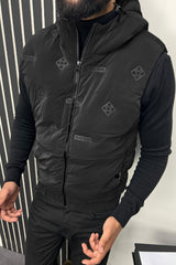 All Over Logo Detachable Hooded Imported Men's Gilet