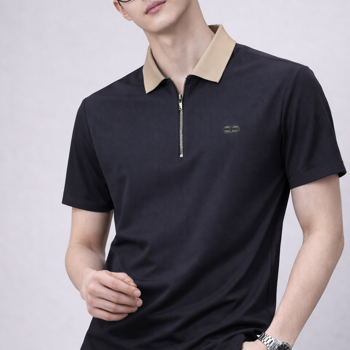 Turbo Quarter Zipper Design Polo Men's T-Shirt