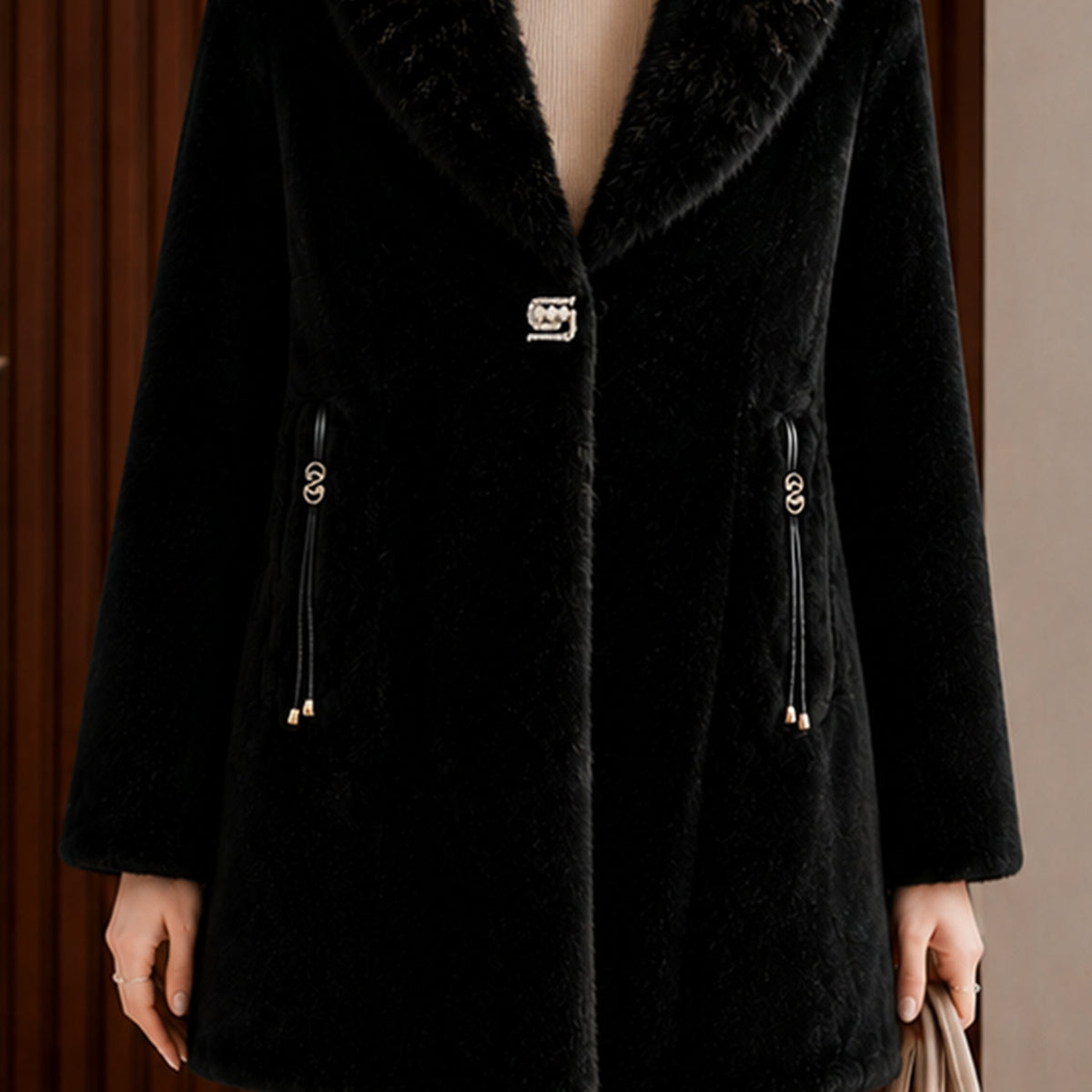 Women's Faux Fur Imp Wool Long Coat