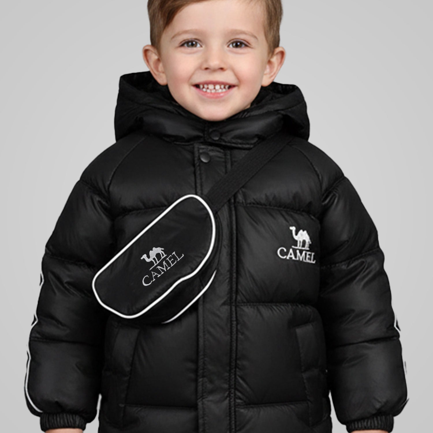 Camel Logo Printed Hooded Boys Kids Puffer Jacket