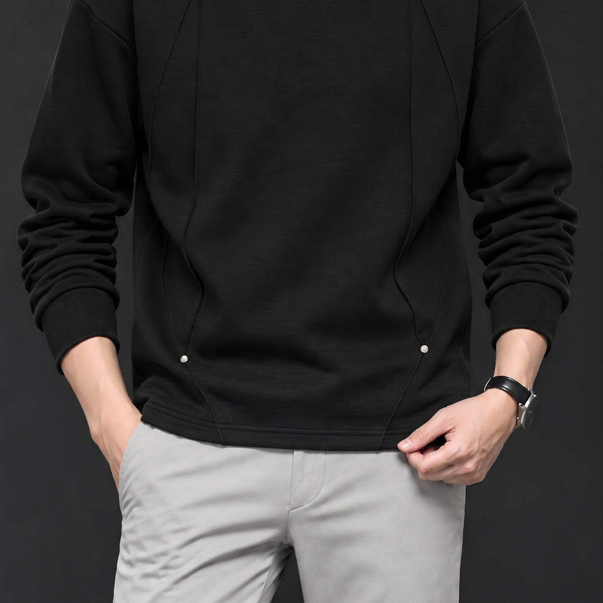 Turbo Geometric Piping Imported Round Neck Men's Sweatshirt
