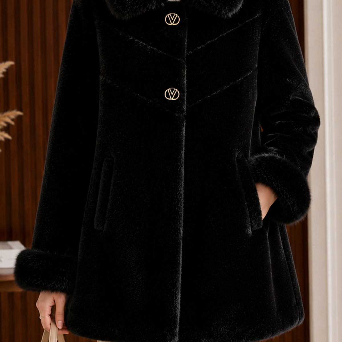 Women's Double Faux Fur Teddy Imp Wool Long Coat
