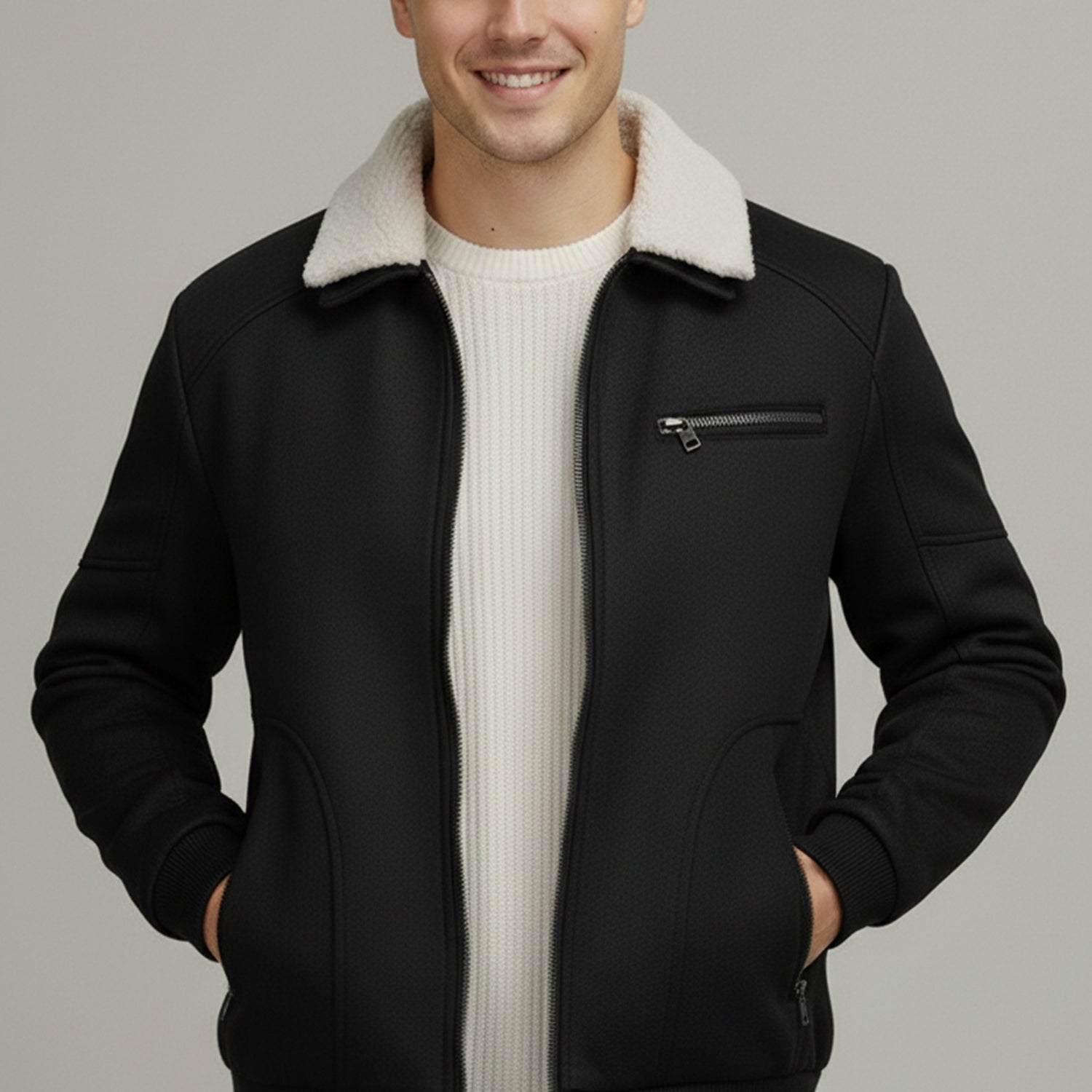 Trimmed Collar Imported Men's Suede Jacket