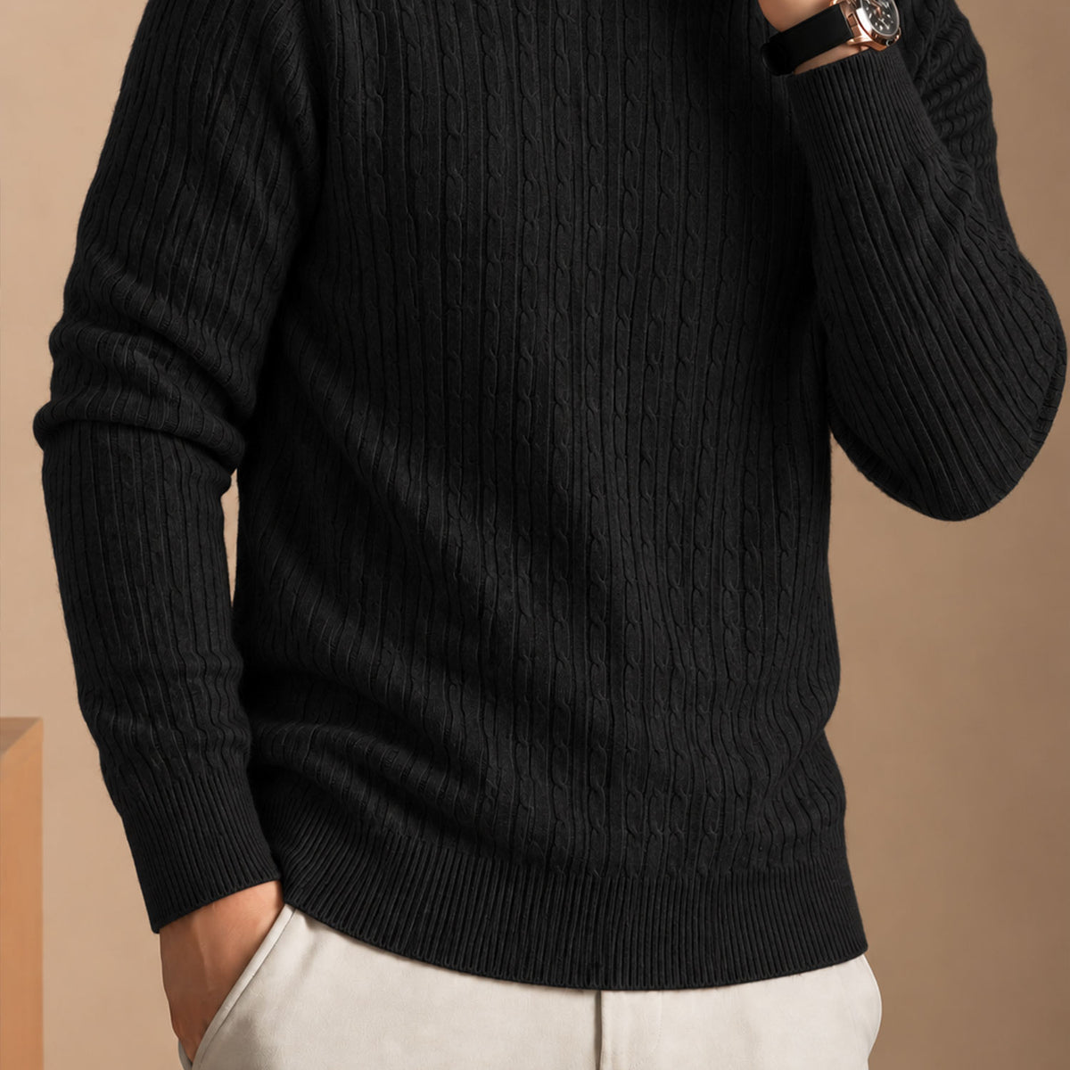 Turbo Cable-Knit Texture Turtleneck Pullover Imported High Neck