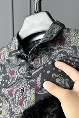 Turbo Retro Flower Motif Long Sleeve Cotton Casual Shirt