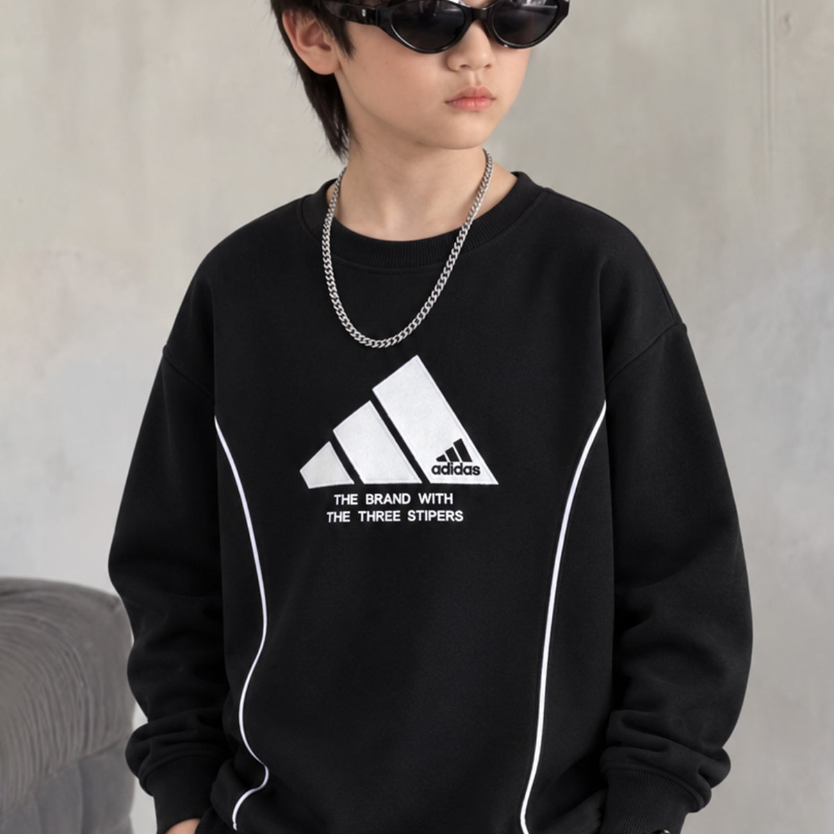 Adds Signature Round Neck Kid's Sweatshirt In Black