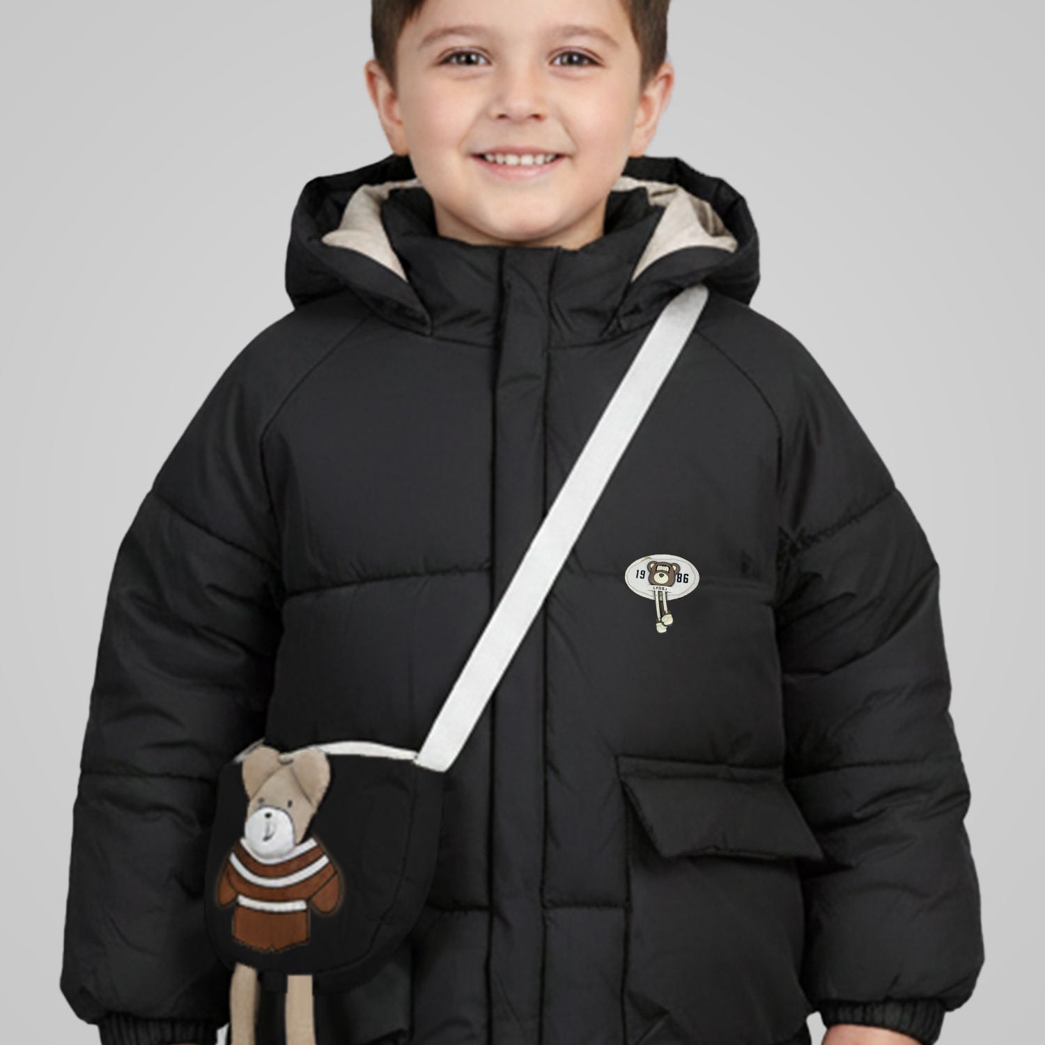 Bear Style Hooded Uni Sex Kids Puffer Jacket