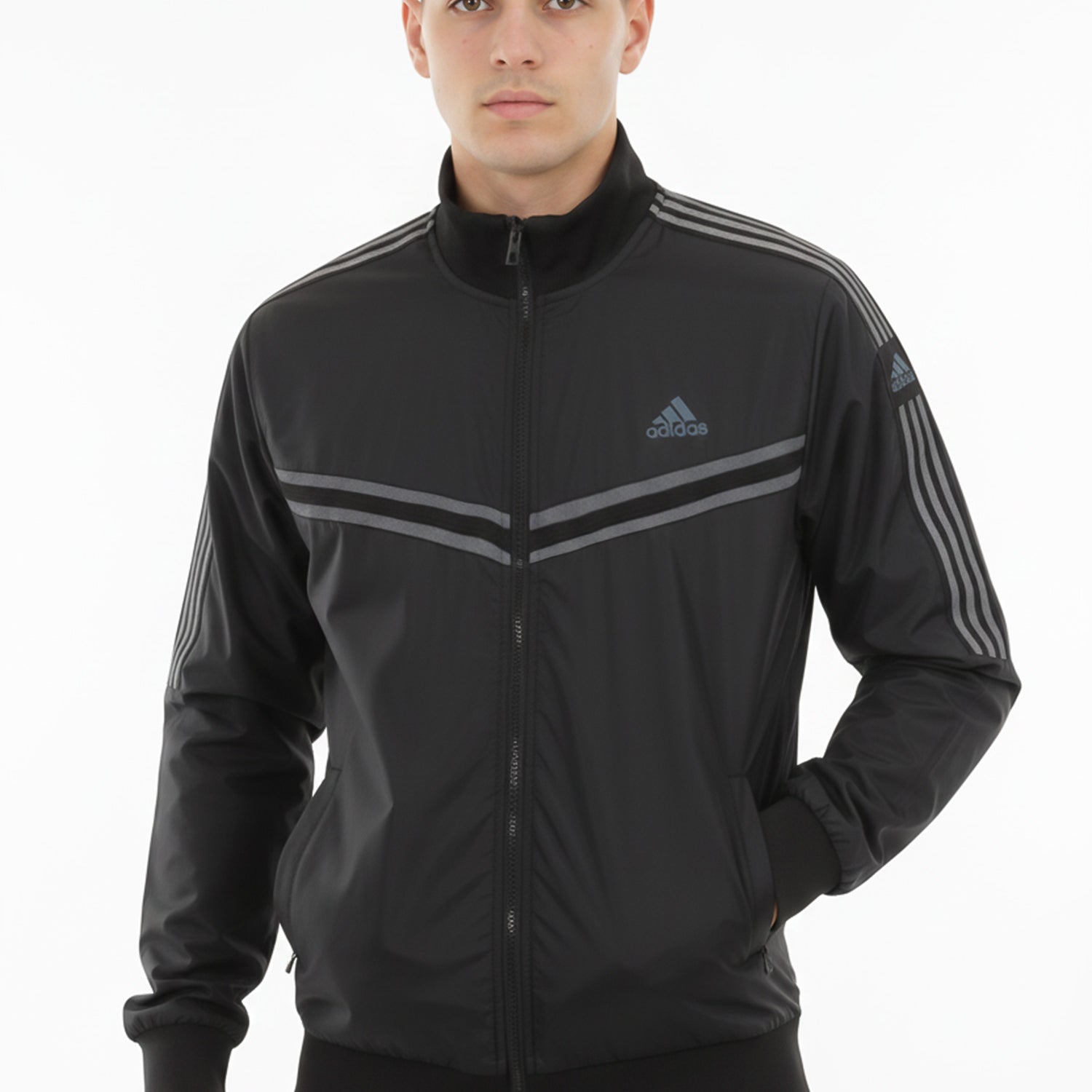 Adds Diagonal Stripe Reversible Zip-Up Track Sports Jacket