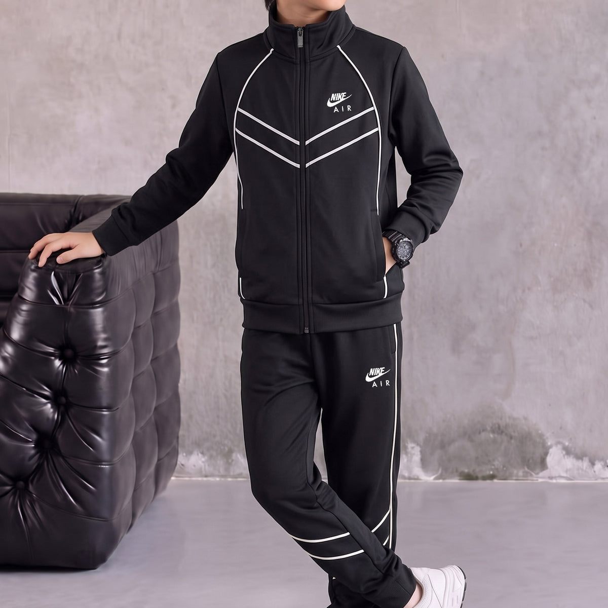 Nke Performance Runner Zipper Kid's Co-Ord Set In Black