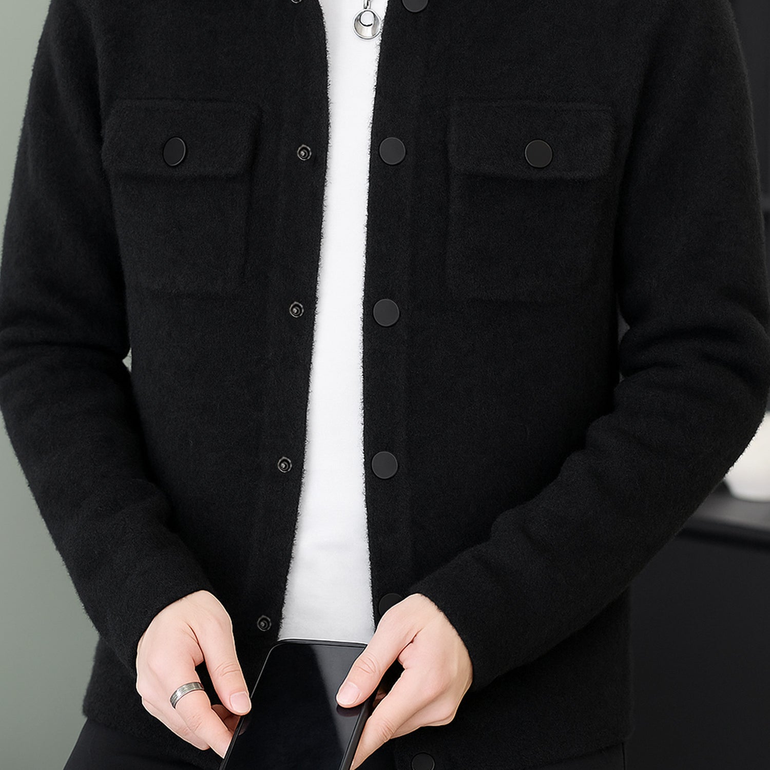 Flap Pocket Button Imported Men's Woolen Jacket