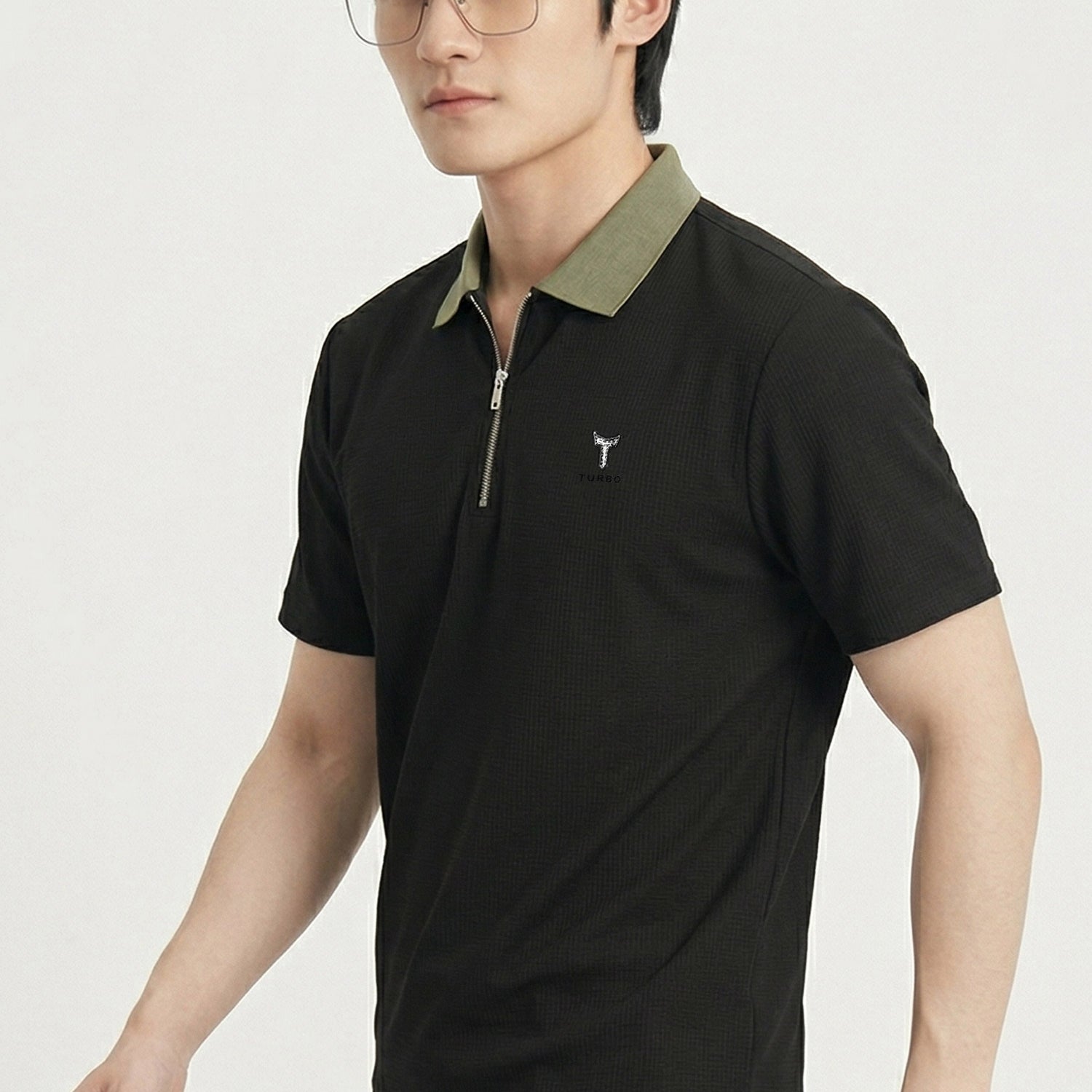 Turbo Zipper Polo Seamless Collar Men's Polo T-Shirt