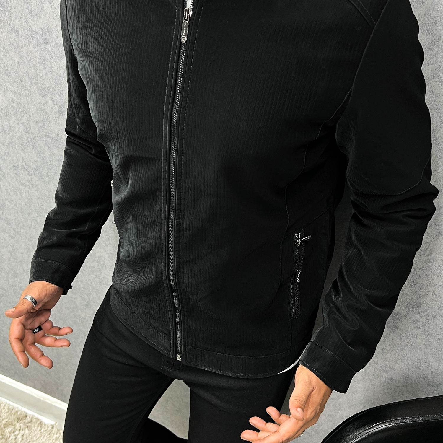 Motif Pattern Men's Imported Suede Leather Jacket