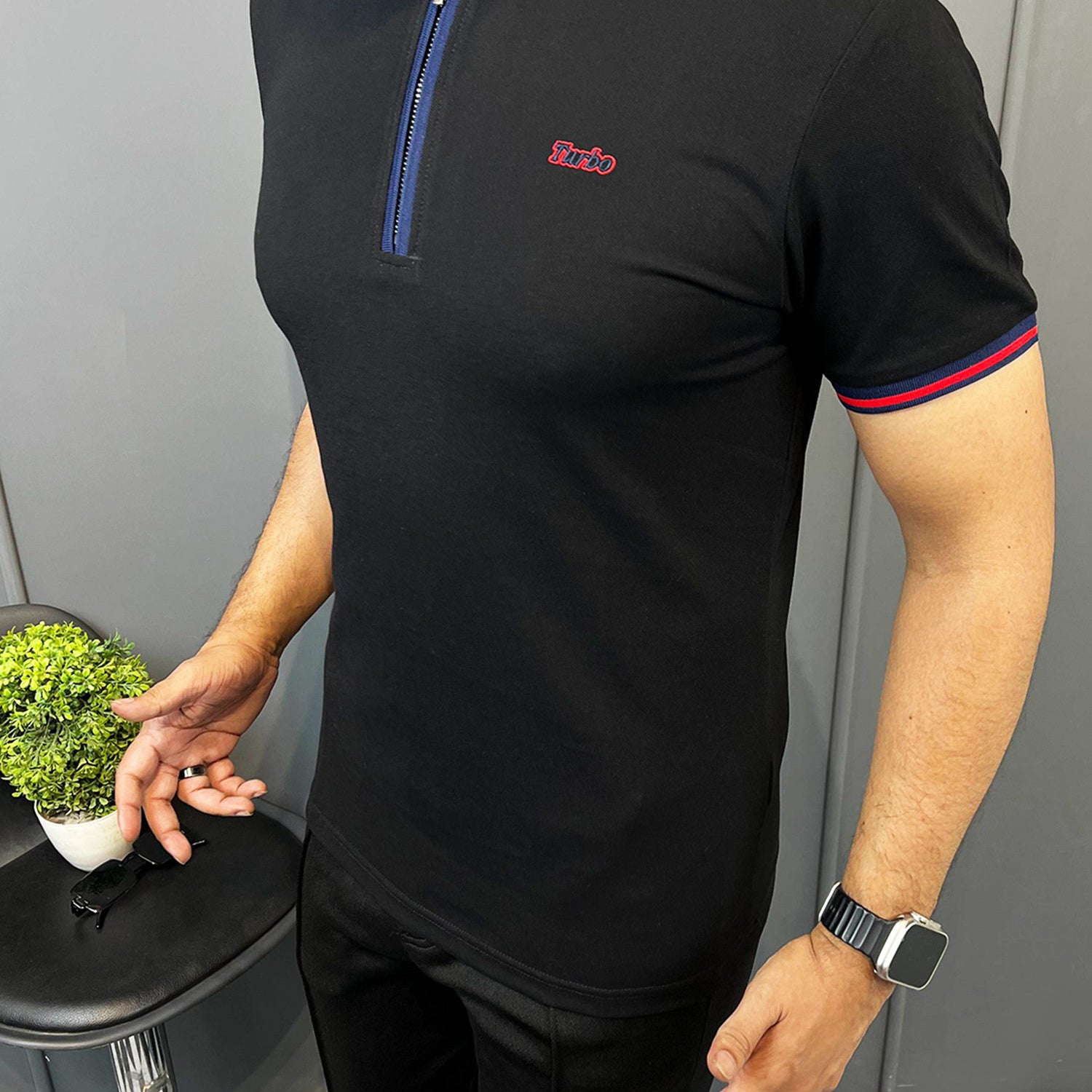Turbo Record Zip Collar-Block Men's Polo Shirt