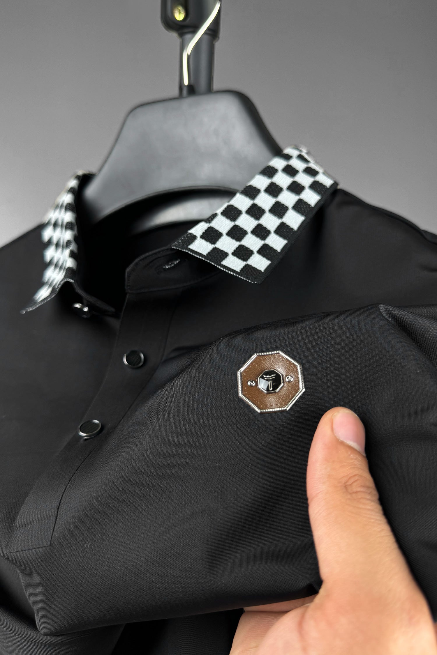 Turbo Checkerboard Trim Stitchless Men's Polo Shirt In Black