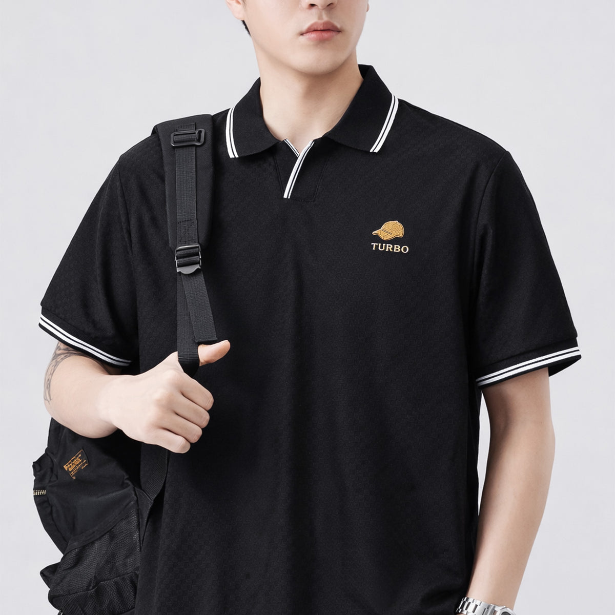 Turbo Distinctive V-Neck Collar Polo T-Shirt