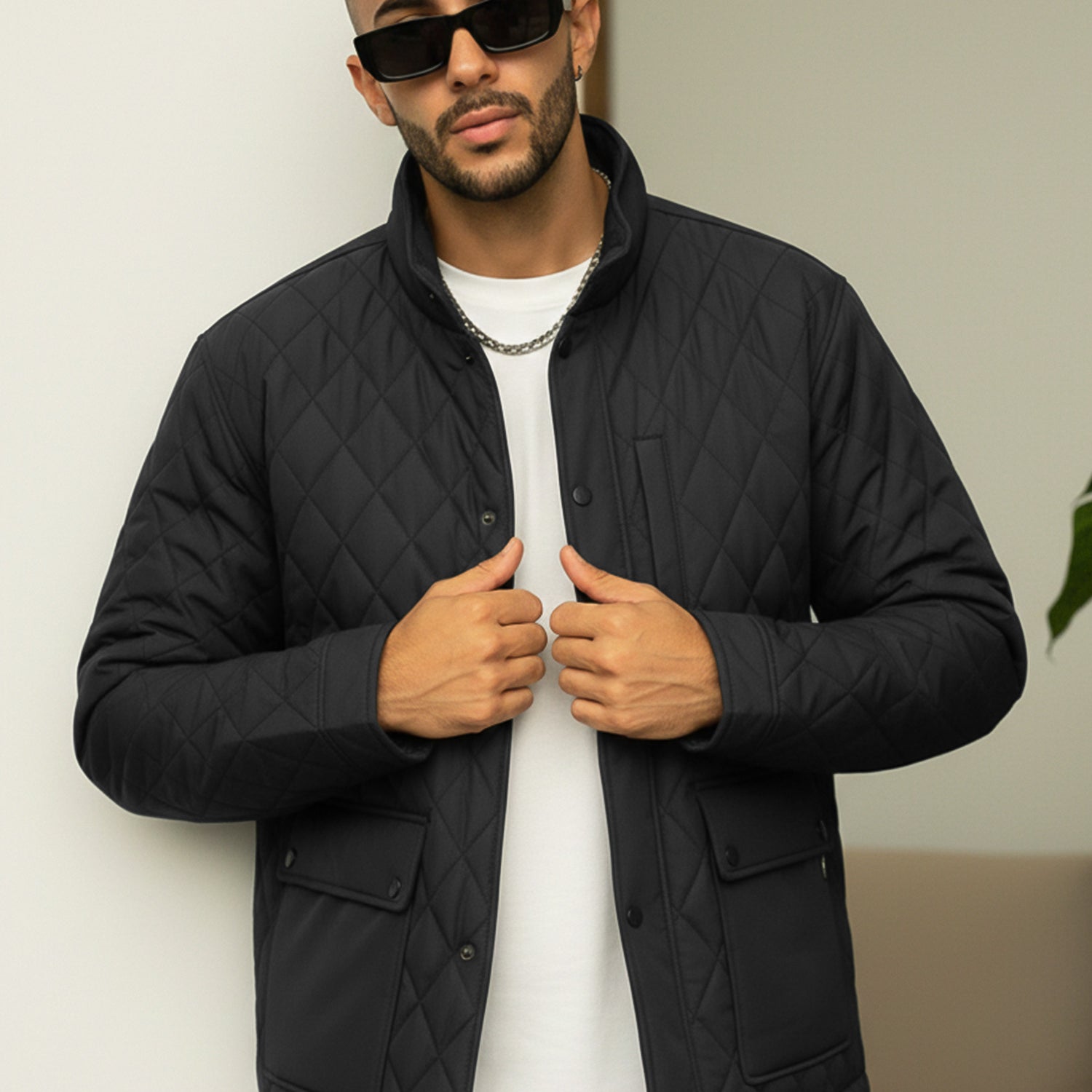 Turbo Placket Pockets Quilted Puffer Jacket