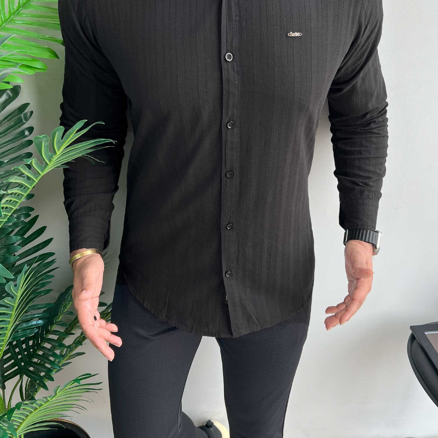 Turbo Billy Textured Knit Long Sleeve Cotton Casual Shirt