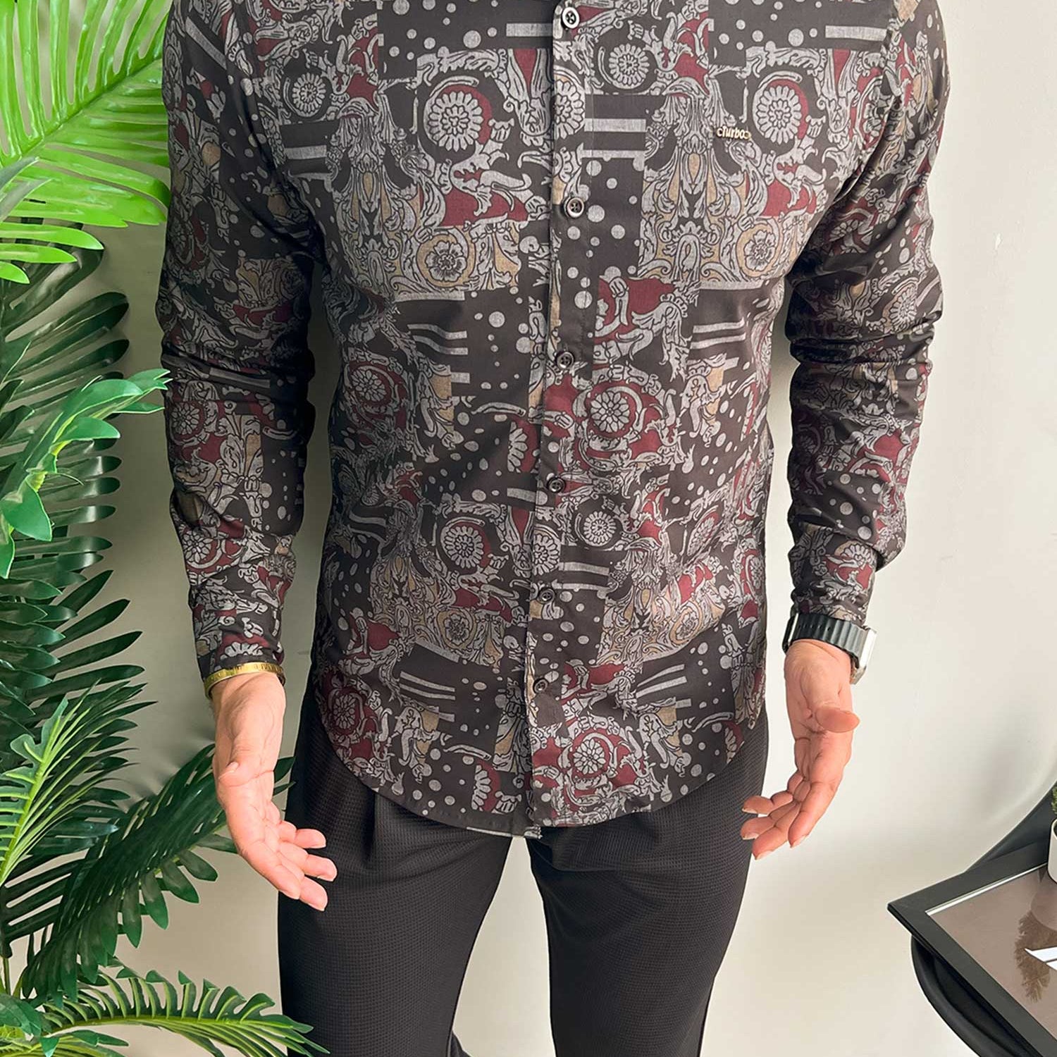 Turbo Retro Flower Motif Long Sleeve Cotton Casual Shirt