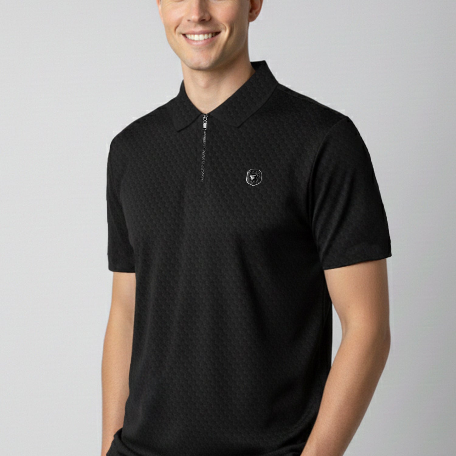 Turbo Tri-Angle Pattern Zip-Collar Men's Polo Shirt