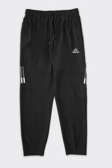 Adds Textured 3 Strip Line Poly Premium Sportswear Trouser in Black