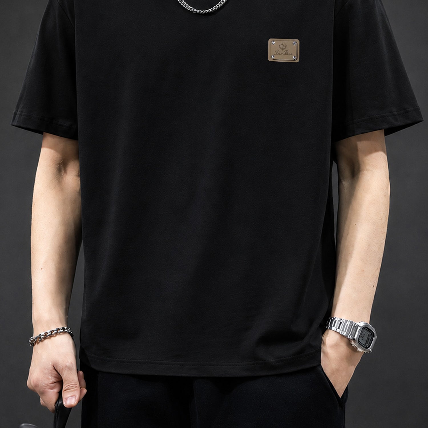 Lro Piana Distinctive Logo Patch Men's T-Shirt