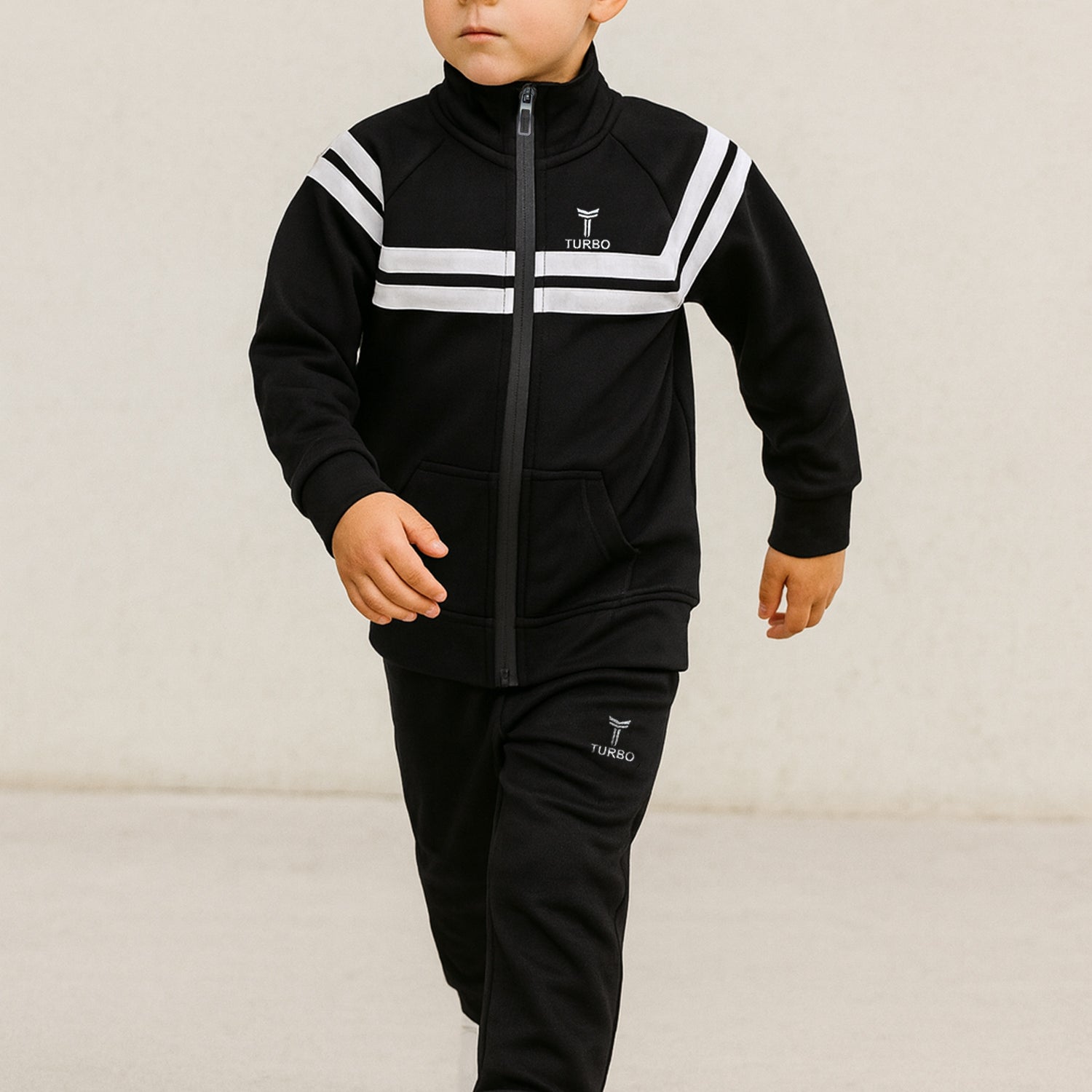 Turbo Edge Slim Fit Full-Zip Unisex Younger Kids Tracksuit In Black